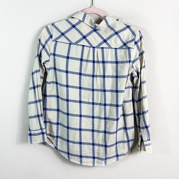 J. Crew Flannel Button Down Shirt Off White Blue size 0 P - Picture 3 of 10